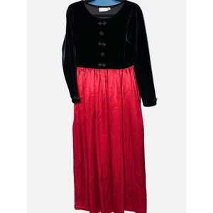 Vtg Misty Lane whimsigoth dark fairy black velvet and red satin maxi dress sz 8